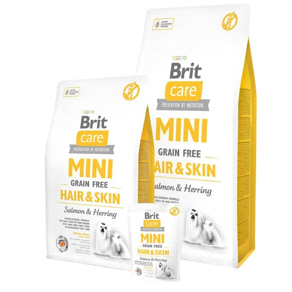BRIT CARE DOG MINI HAIR & SKIN sausā barība suņiem Lasis, siļķe 2kg